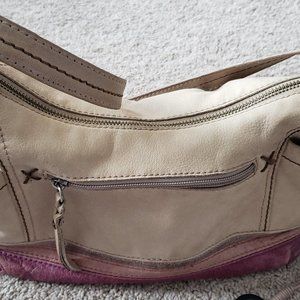 THE SAK WOMENS PURSE LEATHER beige plum lots of zippers